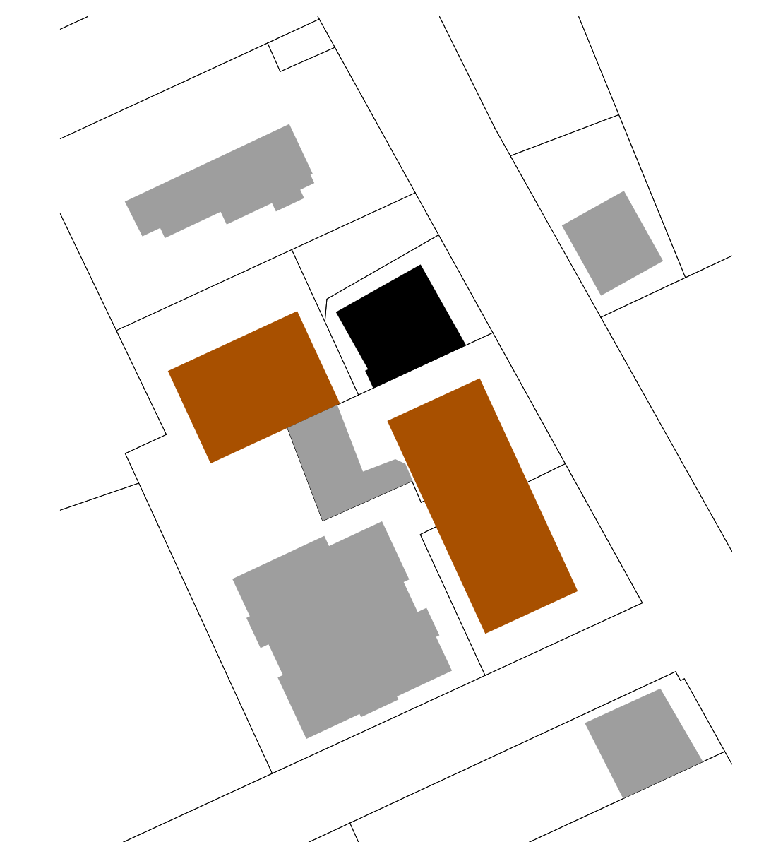 Farbiger Lageplan des Areals Friedrichstraße 32, 34 und 34a im Maßstab 1:500